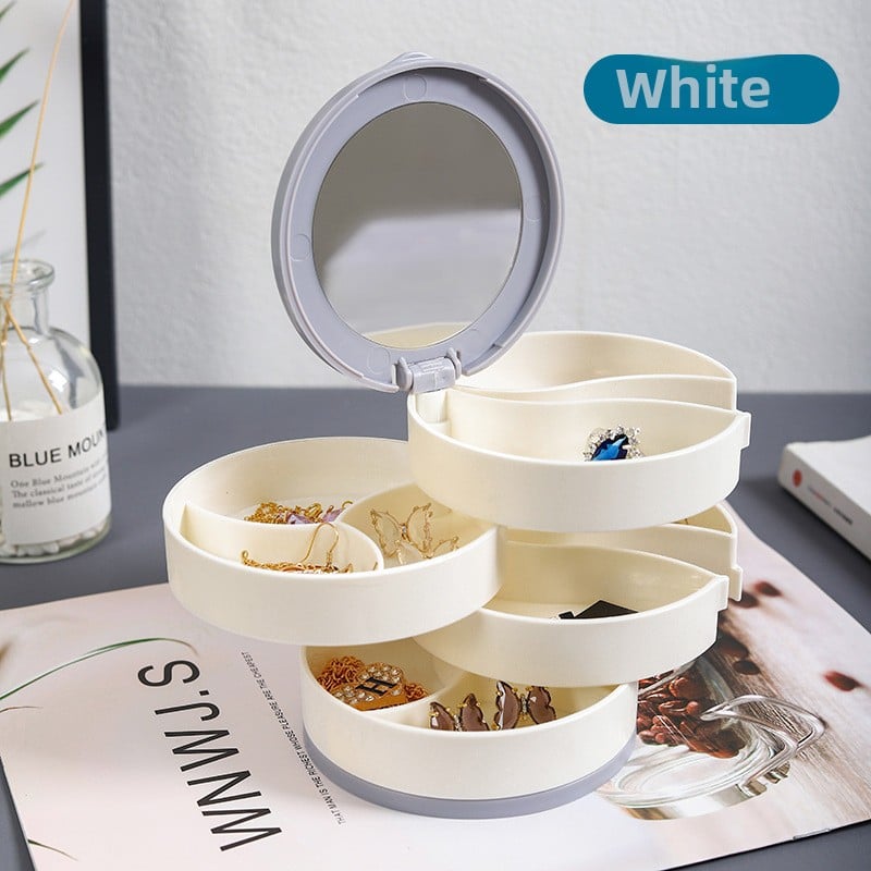 4-Layer Jewelry Box with Makeup Mirror & 360-Degree Rotation