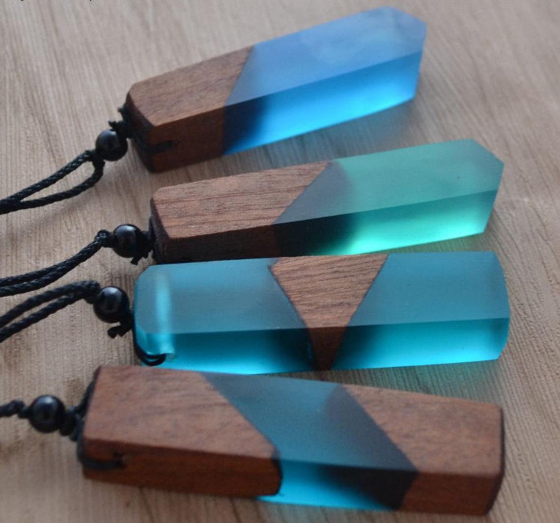 Vintage Wood Necklace Pendant Woven Chain Jewelry