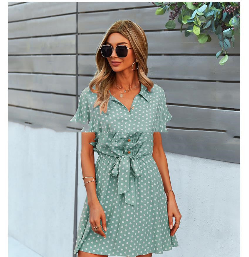 Polka Dot Waist Dress Summer A Line Skirt