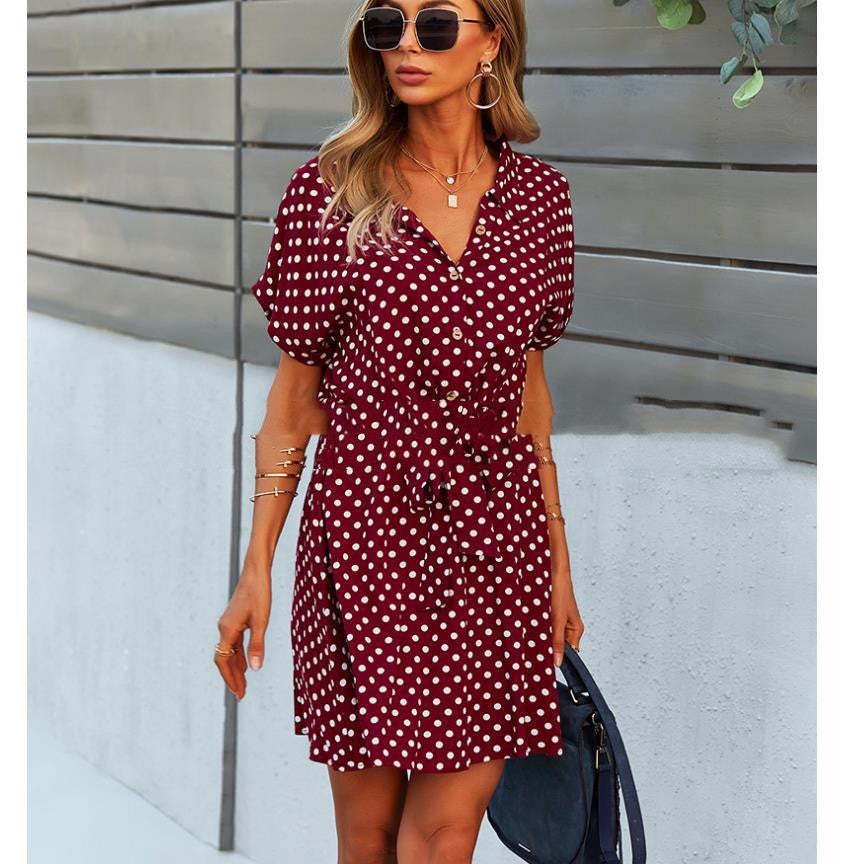 Polka Dot Waist Dress Summer A Line Skirt