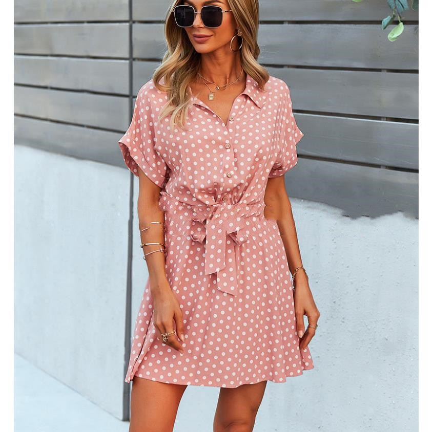 Polka Dot Waist Dress Summer A Line Skirt