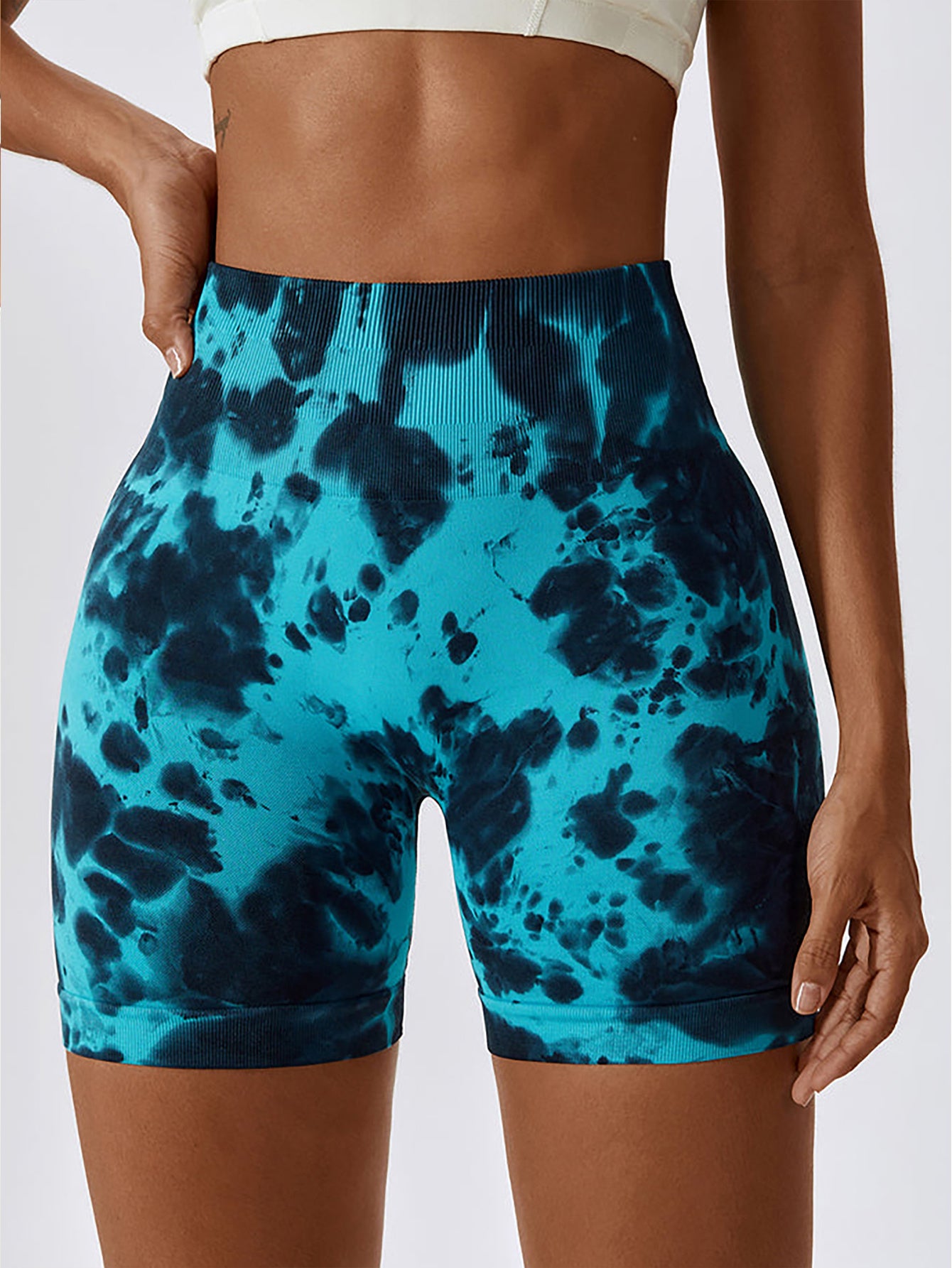 3 Pack Tie-dye High-waisted Butt-lifting Women's Sports Yoga Shorts, Women's Butt Lifting Shorts High Waist Tummy Control Yoga Shorts Seamless Ruched Booty Workout Short Leggings