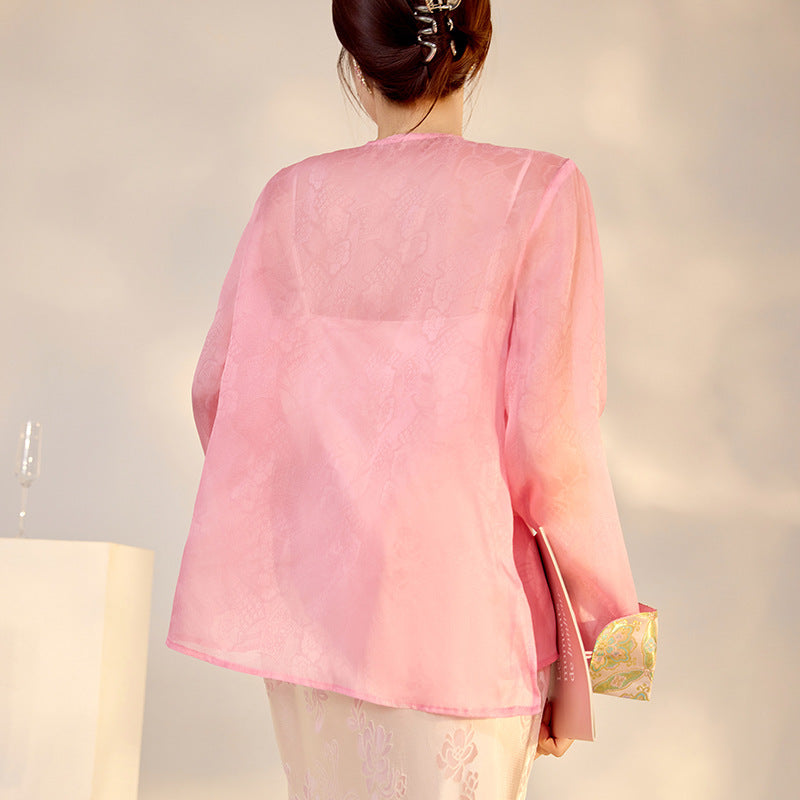Chinese Style High-end Embroidery Shirt Buckle Retro Thin Fashion Tops Women