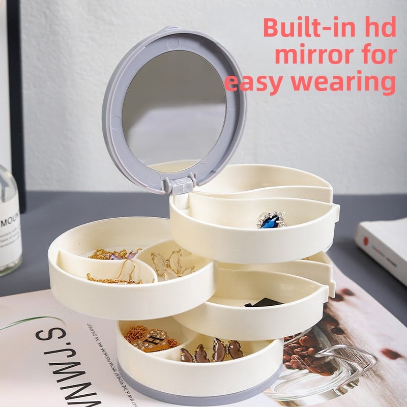 4-Layer Jewelry Box with Makeup Mirror & 360-Degree Rotation