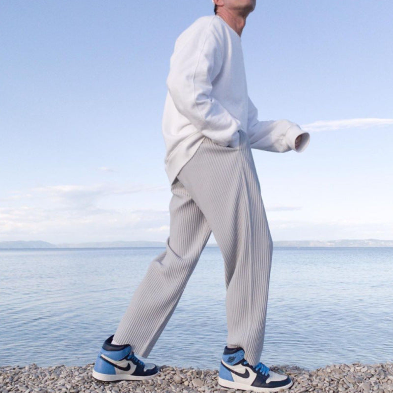 European And American Straight Leg Solid Color Mid-waist Trousers