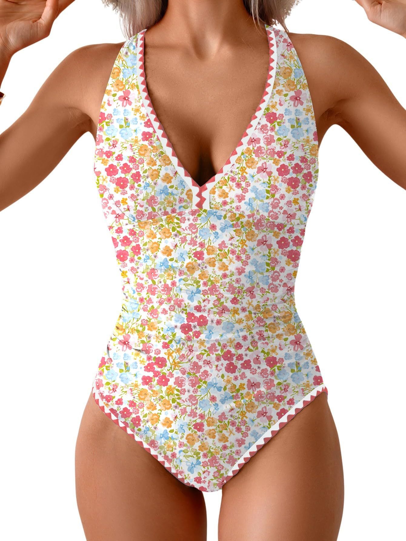 Women's One Piece Belly Contraction Pleated Push-up Lace-up Swimsuit