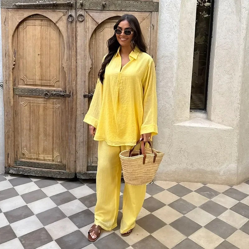 Luxury Summer and Autumn V-neck Women's Shirt Two-piece Set