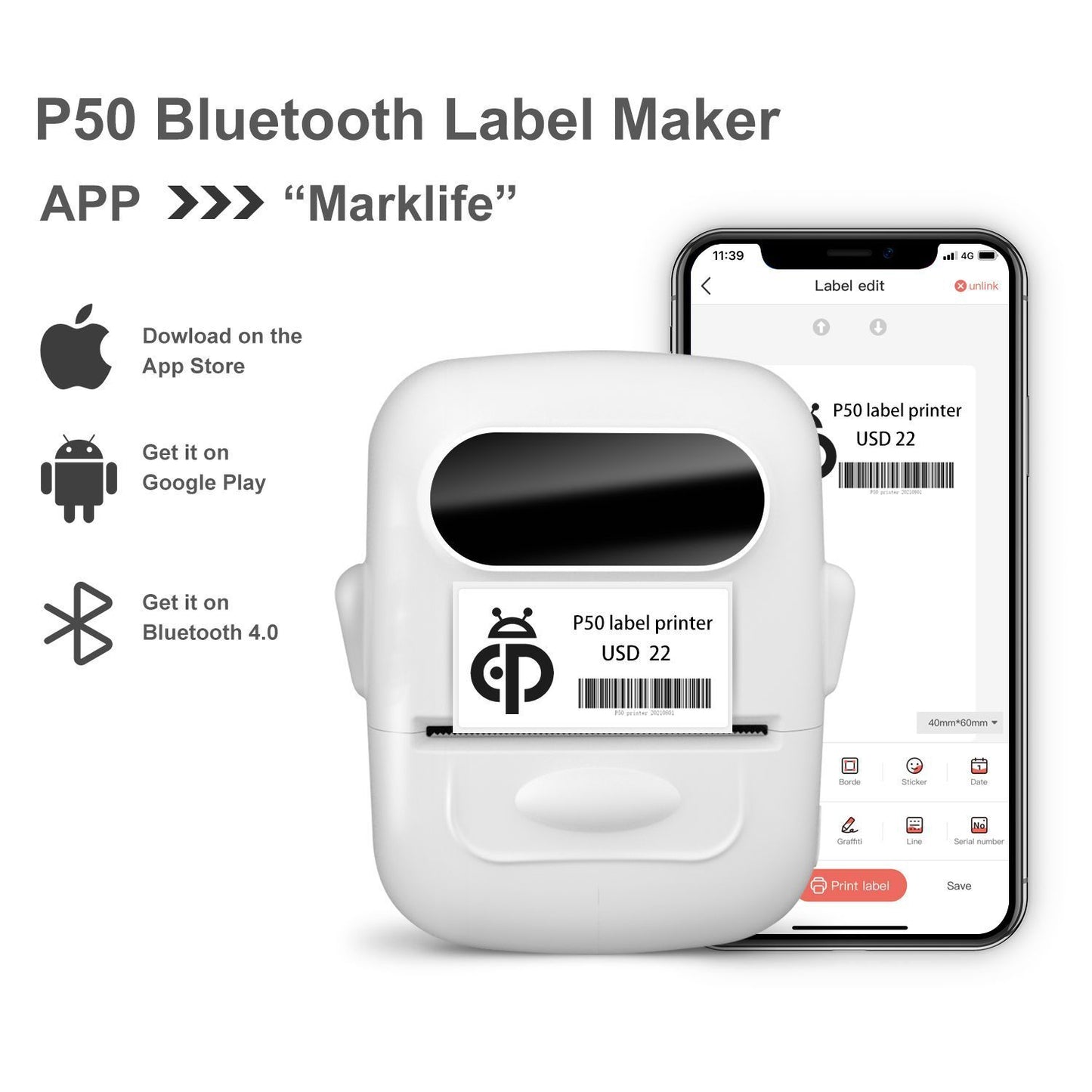 Mini P50 Barcode Label Printer For Home And Business