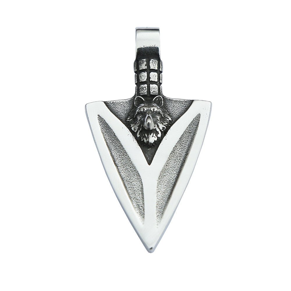 New Vintage Stainless Steel Wolf Head Spearhead Pendant