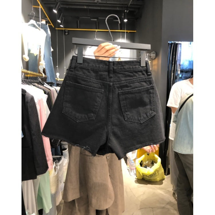 Washed High Waisted Skinny Denim Shorts