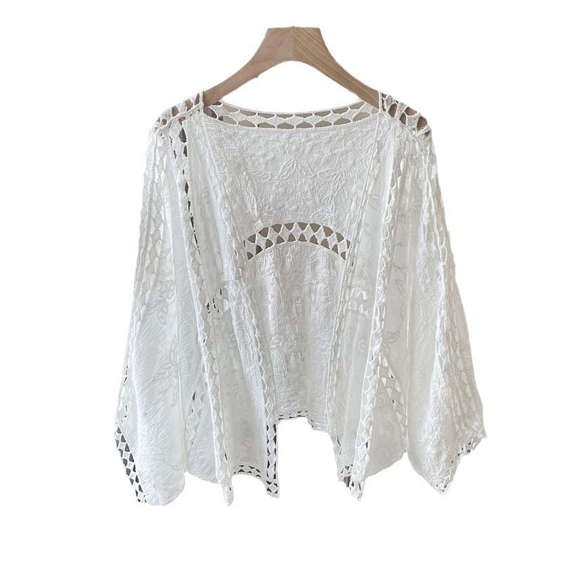 LEEBEE Cardigan Women Coat Lace Crochet Beach Sun Protection