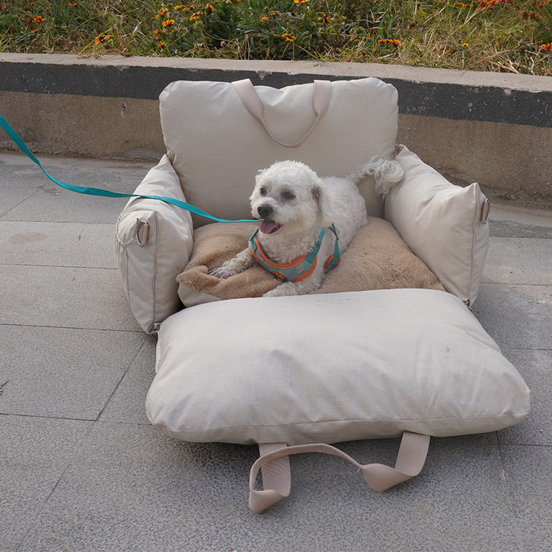 Linen Car Safety Seat Front Dog & Cat Bed
