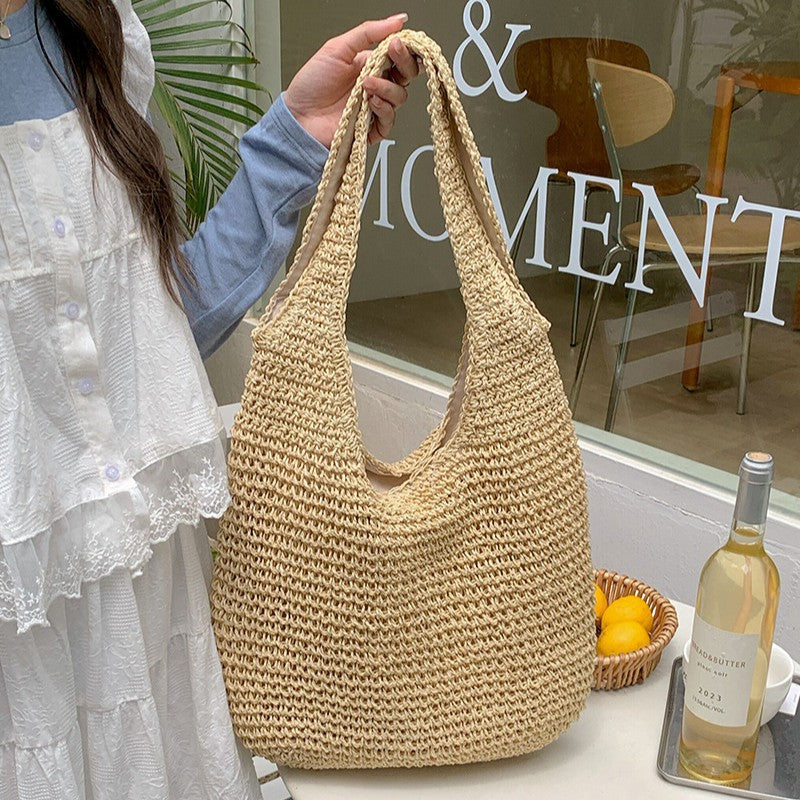 Large-capacity casual hand-held woven bag