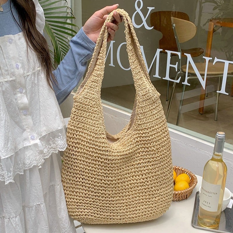 Large-capacity casual hand-held woven bag