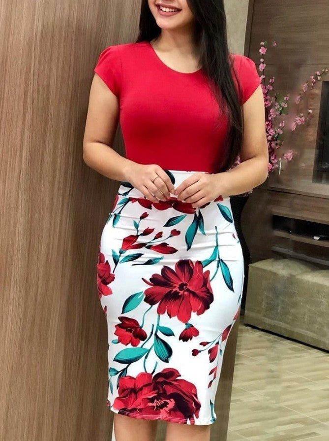 Printed Office Midi Pencil Women Dress