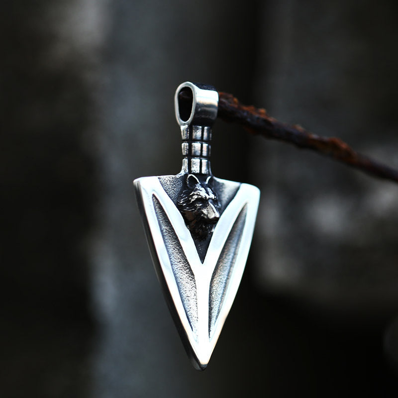 New Vintage Stainless Steel Wolf Head Spearhead Pendant