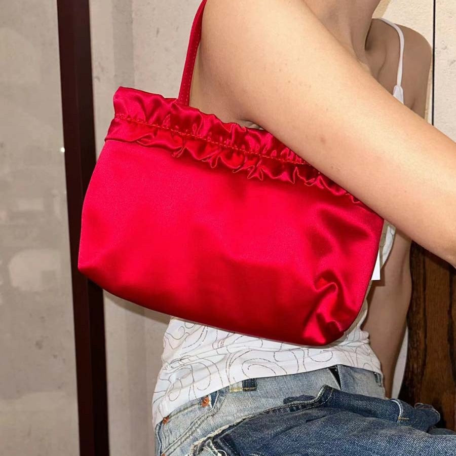 Handmade Satin Vintage Lace Flower Shoulder Bag
