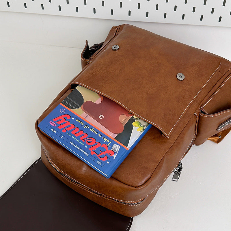 Unisex Leather Retro Campus Outdoor Travel Backpack