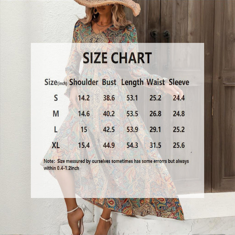 Retro Geometric V-Neck Print Flounce Sleeve Dress