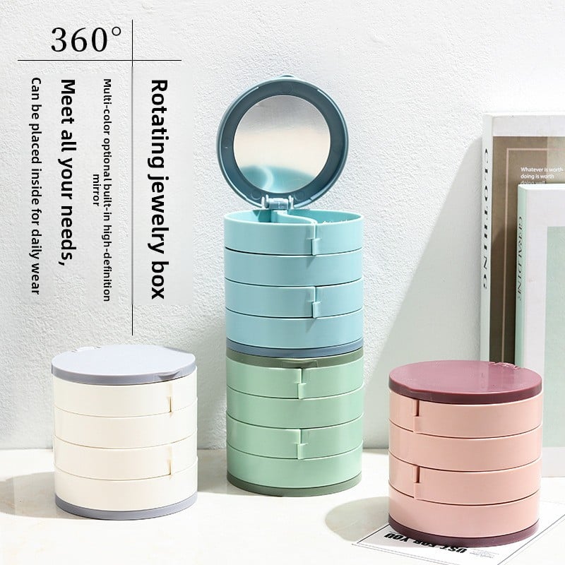 4-Layer Jewelry Box with Makeup Mirror & 360-Degree Rotation