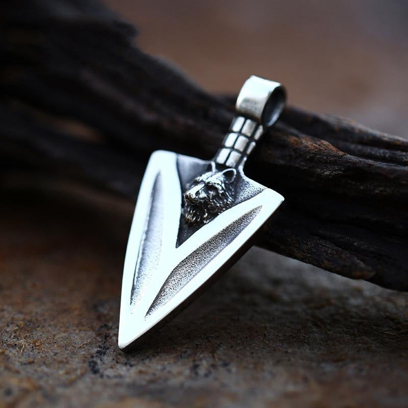 New Vintage Stainless Steel Wolf Head Spearhead Pendant