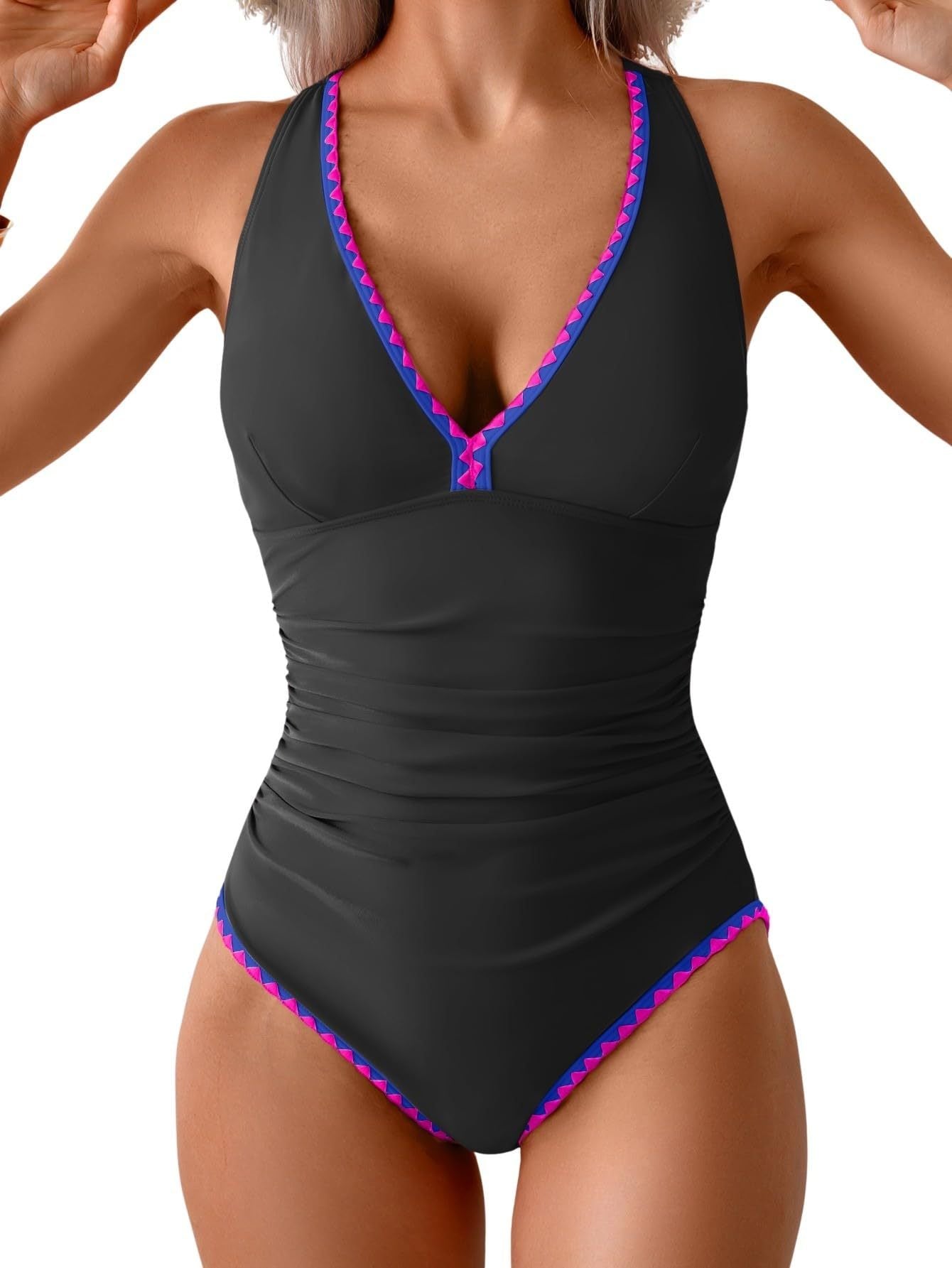 Women's One Piece Belly Contraction Pleated Push-up Lace-up Swimsuit