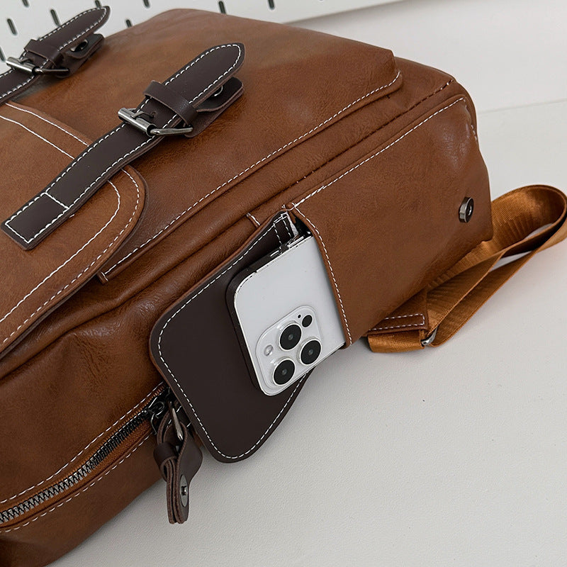 Unisex Leather Retro Campus Outdoor Travel Backpack