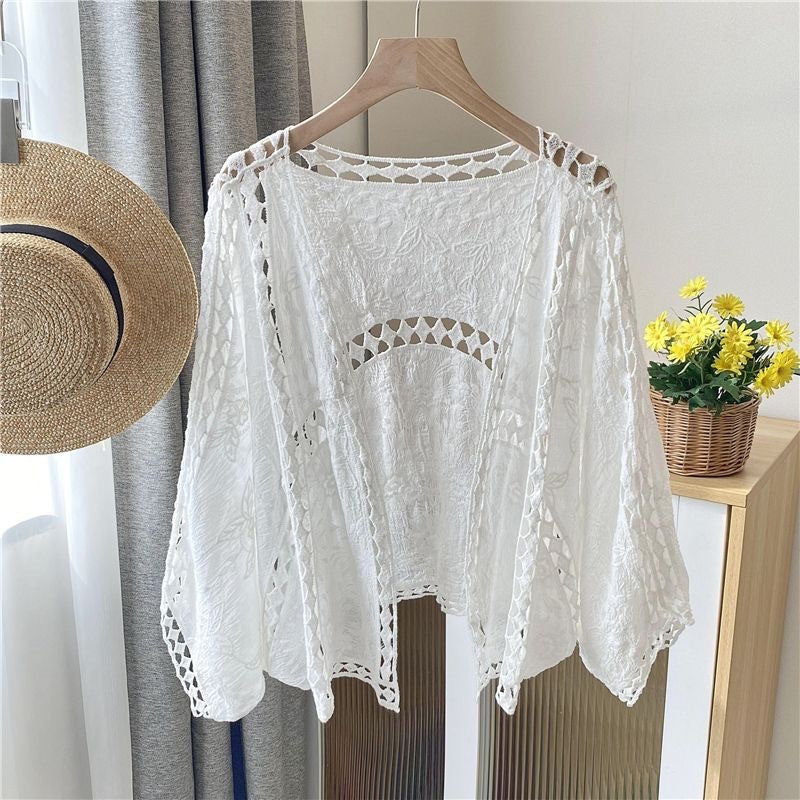 LEEBEE Cardigan Women Coat Lace Crochet Beach Sun Protection