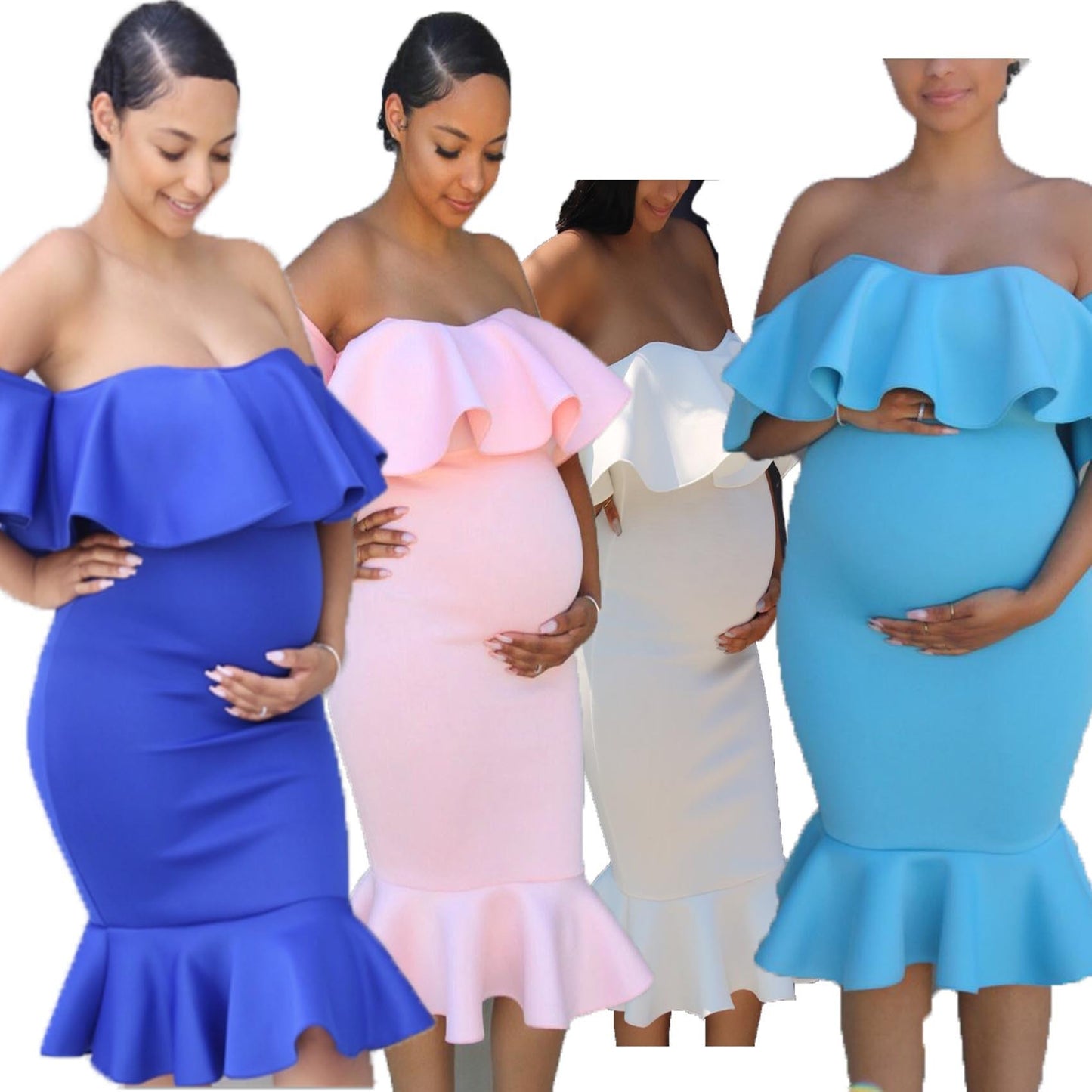 Pregnant Women Elastic Ruffles Dress