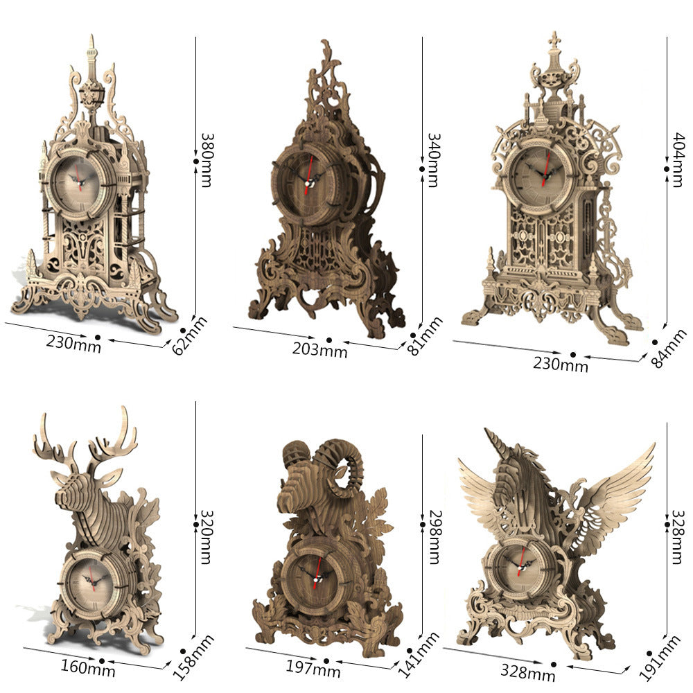 Hand-Assembled Wooden Puzzle Three-Dimensional 3d Clock Model Boy Can Use Brain Educational Toys