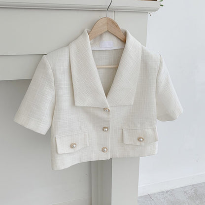 Temperament Small Fragrance Pearl Buckle Lapel Short Suit Jacket