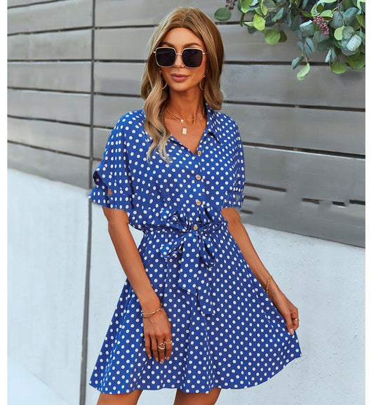 Polka Dot Waist Dress Summer A Line Skirt