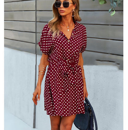 Polka Dot Waist Dress Summer A Line Skirt
