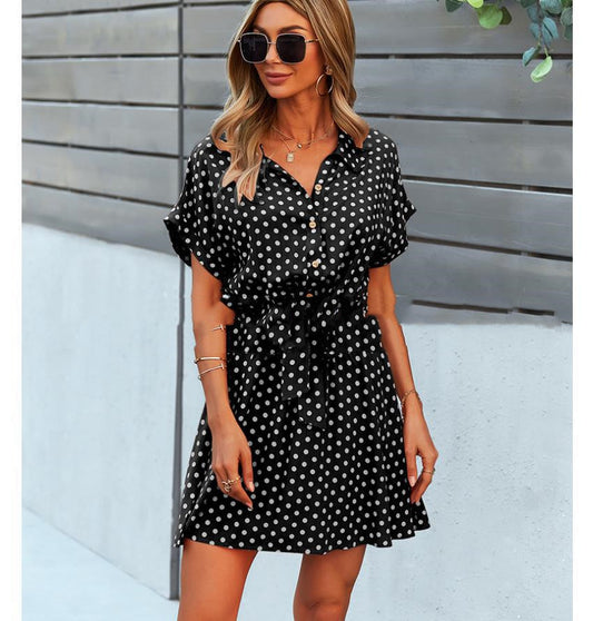 Polka Dot Waist Dress Summer A Line Skirt