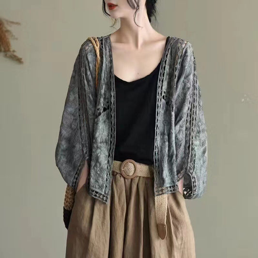 LEEBEE Cardigan Women Coat Lace Crochet Beach Sun Protection