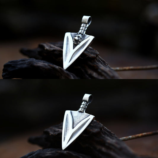 New Vintage Stainless Steel Wolf Head Spearhead Pendant