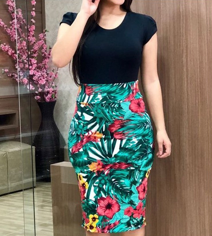 Printed Office Midi Pencil Women Dress