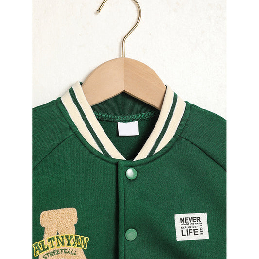 Toddler Trendy Embroidery Letters Print Jacket Baseball Collar Coat Children's Wear
