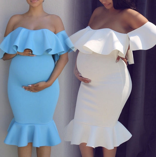 Pregnant Women Elastic Ruffles Dress