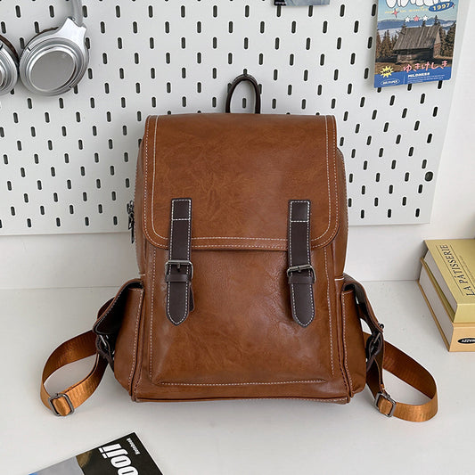 Unisex Leather Retro Campus Outdoor Travel Backpack