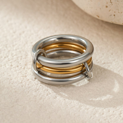 Stacked Color Matching Stainless Steel Ring Set 18K Gold Plating Exaggerated Personalized Hand Jewelry