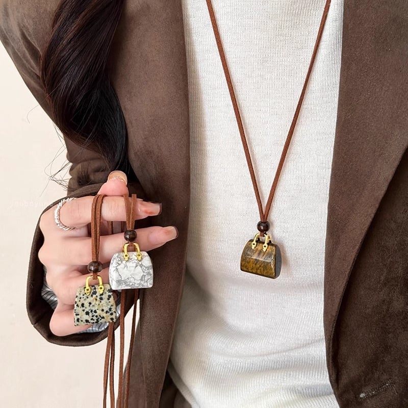 Korean velvet rope tiger eye stone bag necklace women's niche design high-end sweater chain autumn and winter long pendant accessories