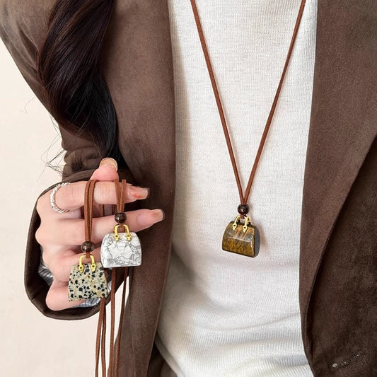 Korean velvet rope tiger eye stone bag necklace women's niche design high-end sweater chain autumn and winter long pendant accessories