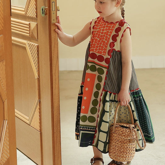 Color Contrast Patchwork Girls Niche Temperament Retro Dress