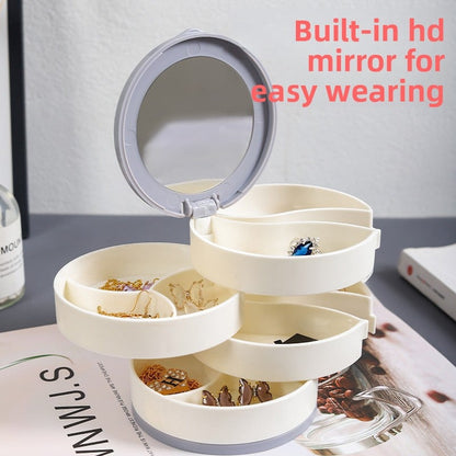 4-Layer Jewelry Box with Makeup Mirror & 360-Degree Rotation