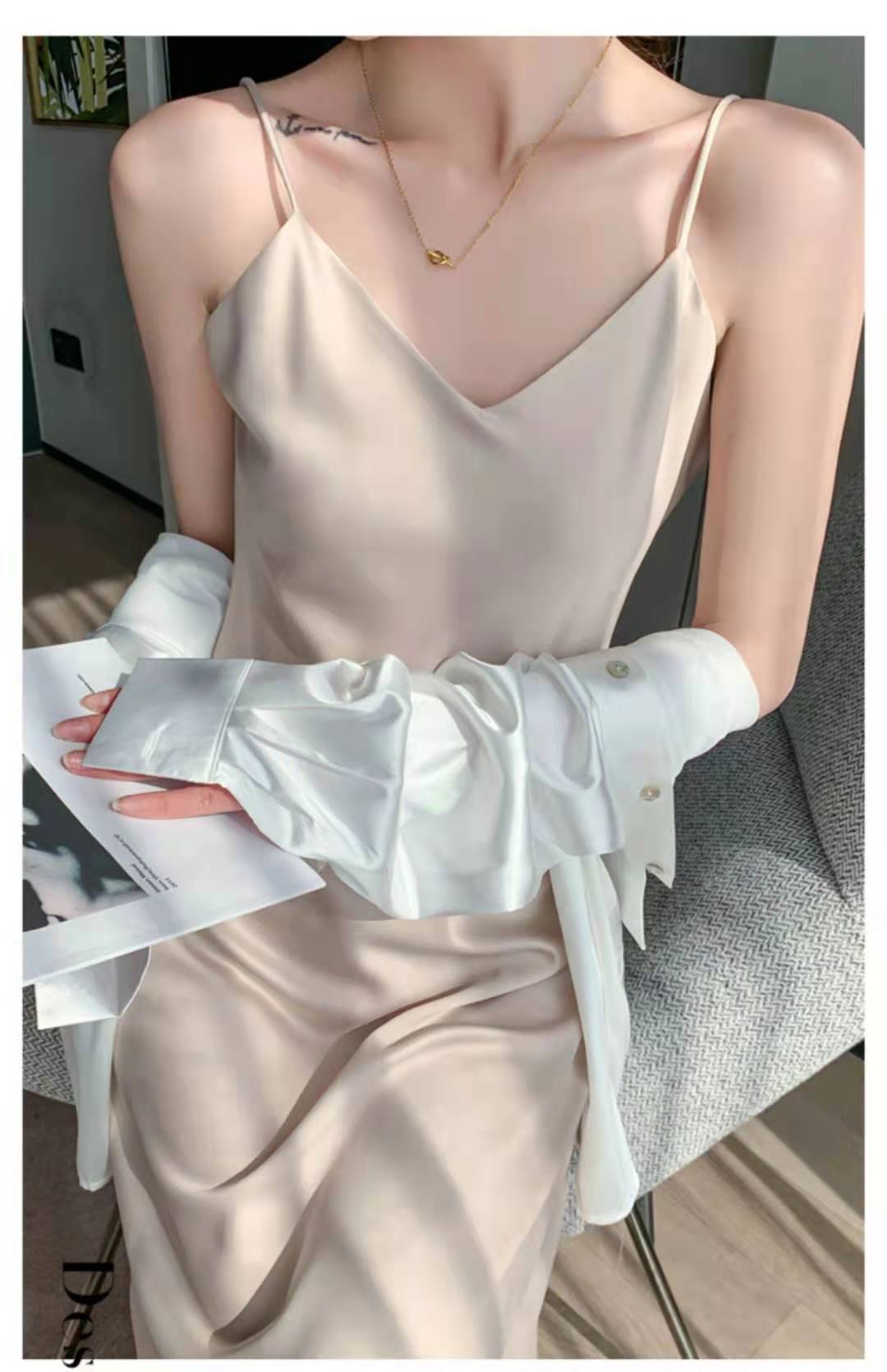 Bottoming Temperament French Style Long Dress with Suspenders
