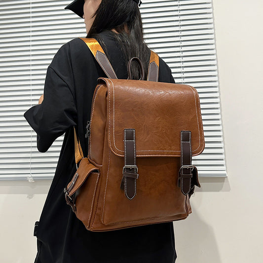 Unisex Leather Retro Campus Outdoor Travel Backpack