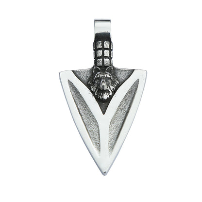 New Vintage Stainless Steel Wolf Head Spearhead Pendant