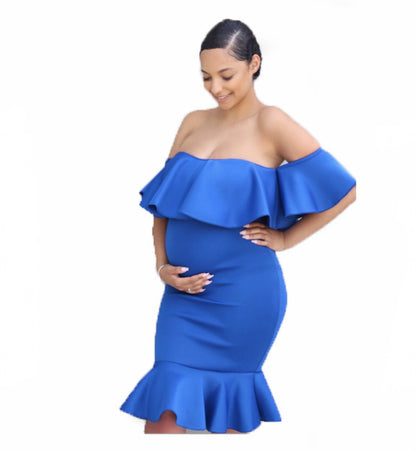 Pregnant Women Elastic Ruffles Dress