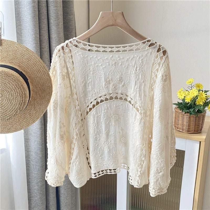 LEEBEE Cardigan Women Coat Lace Crochet Beach Sun Protection